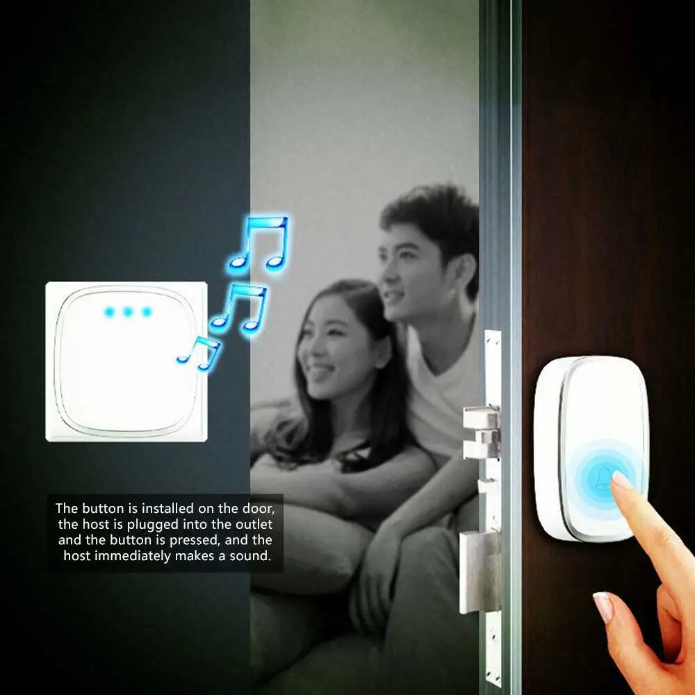 

Wireless Door Bell Doorbell Waterproof Wall Plug-in Chime Remote 300M 36 Tunes
