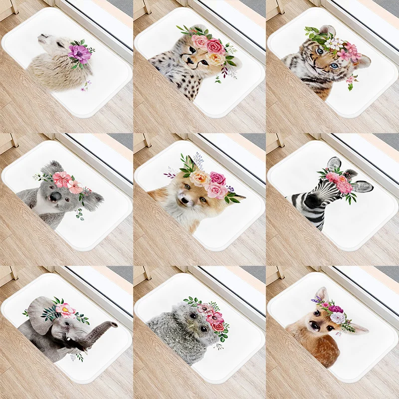 

Flower animal Kitchen Entrance Door Mat 40*60cm Coral Velvet Carpet Doormat Colorful Indoor Floor Mats Anti-Slip Rug 48042