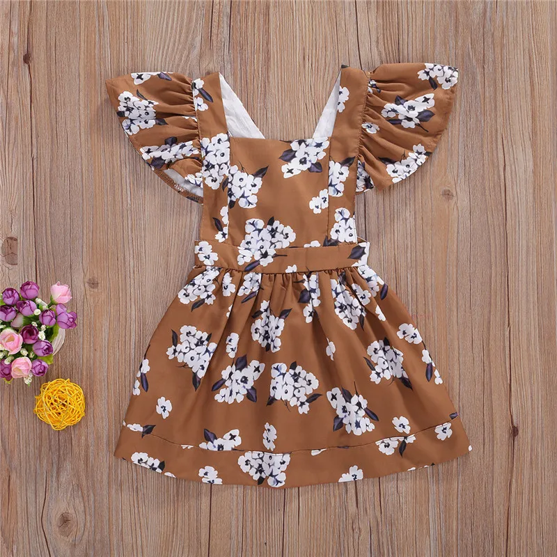New Fashion 1-6Y Toddler Baby Girls Dress White Floral Print Ruffle Short Sleeve A-line Backless Sundress wholesale | Детская одежда и