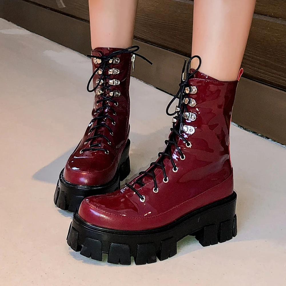 

Sarairis 2020 Fashion New Genuine Leather Street Trend Boots Dance Non-Slip Side Zipper Platform Motorcycle Boots Woman Shoes