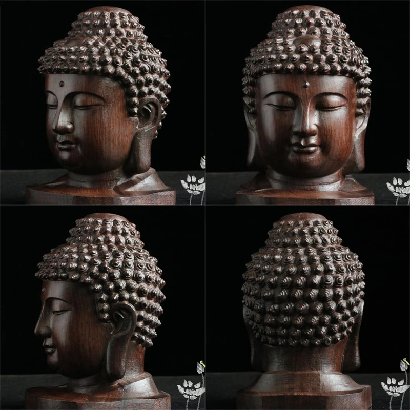 

Creative New Buddha Statue Wood Wooden Sakyamuni Tathagata Figurine Mahogany India Buddha Head Statue Crafts Decorative Ornament