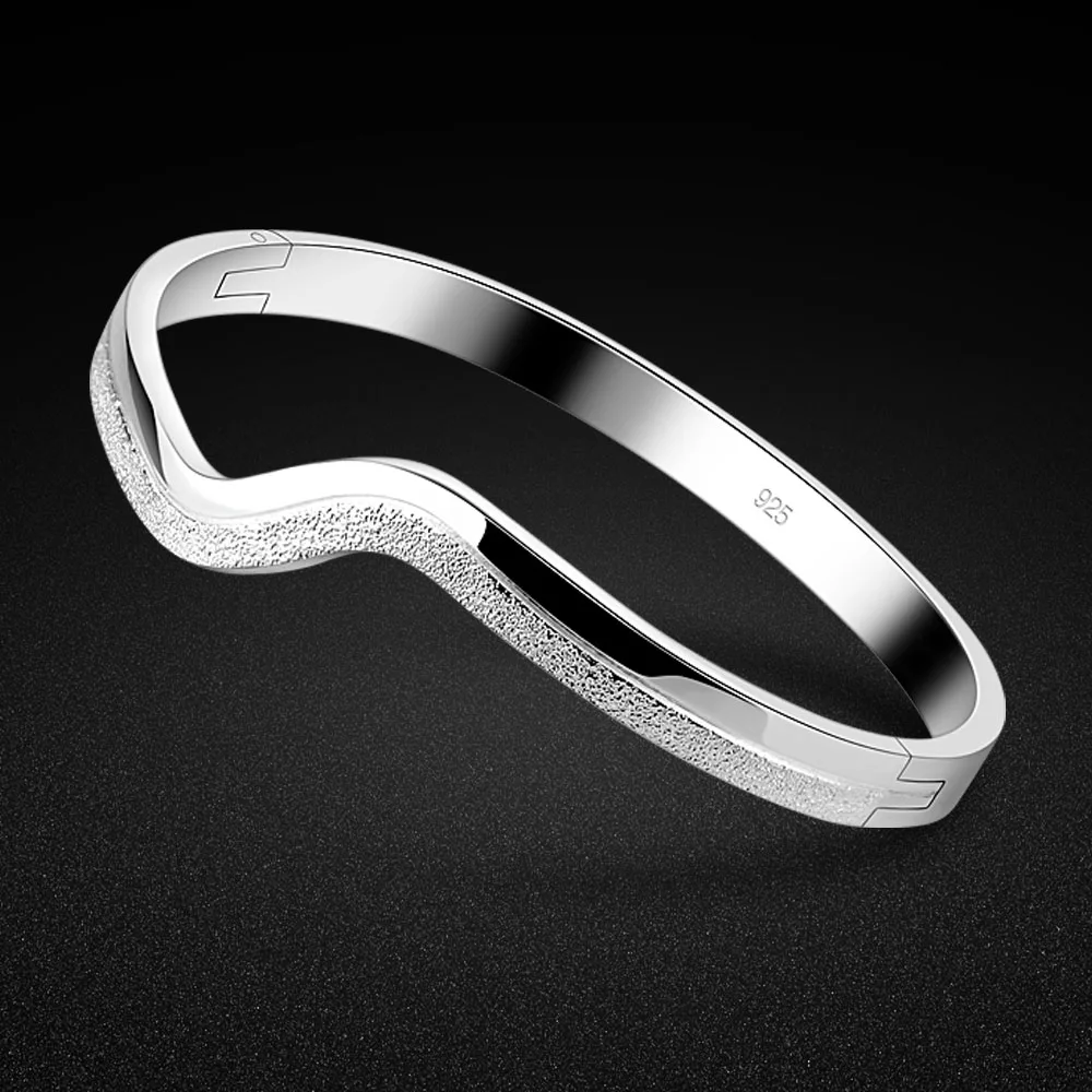 

Temperament Female 100% 925 Silver Bracelet Frosted Design Open Style Bracelet Sterling Silver Jewelry Bangle Anniversary Gift