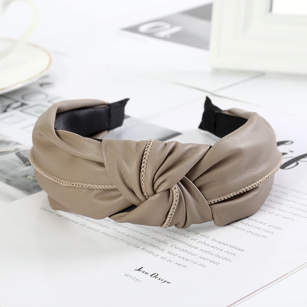 Женский ободок из натуральной кожи однотонный с узелком аксессуар для волос в