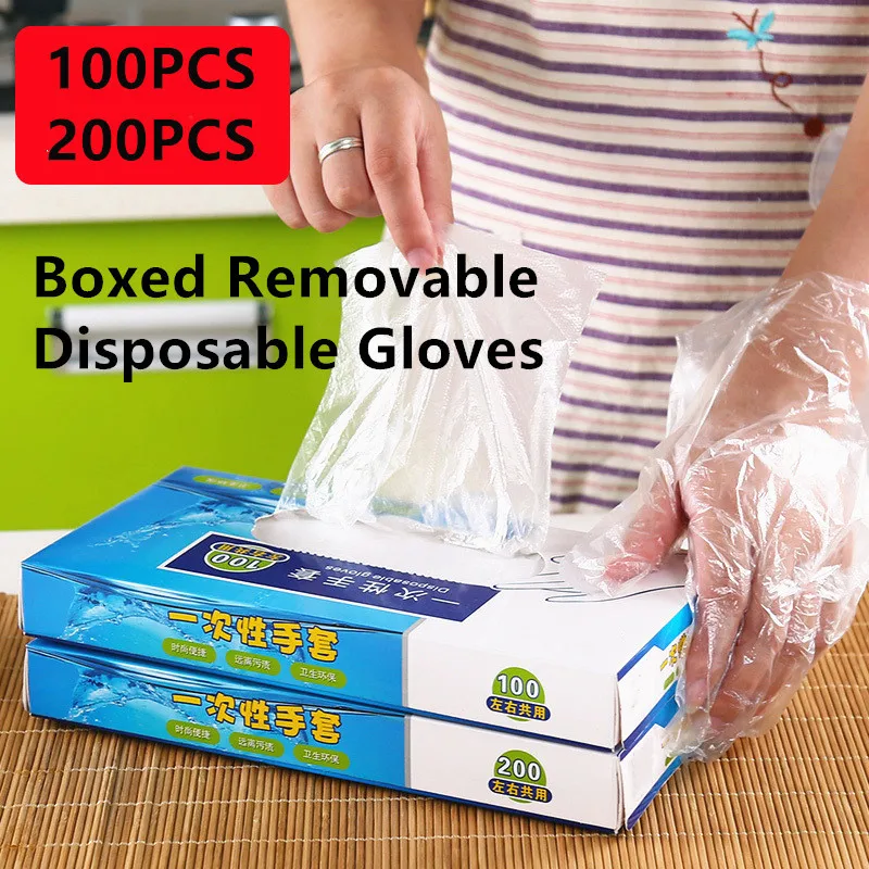 200 шт./компл. одноразовые перчатки пищевого класса прозрачные тонкие виниловые
