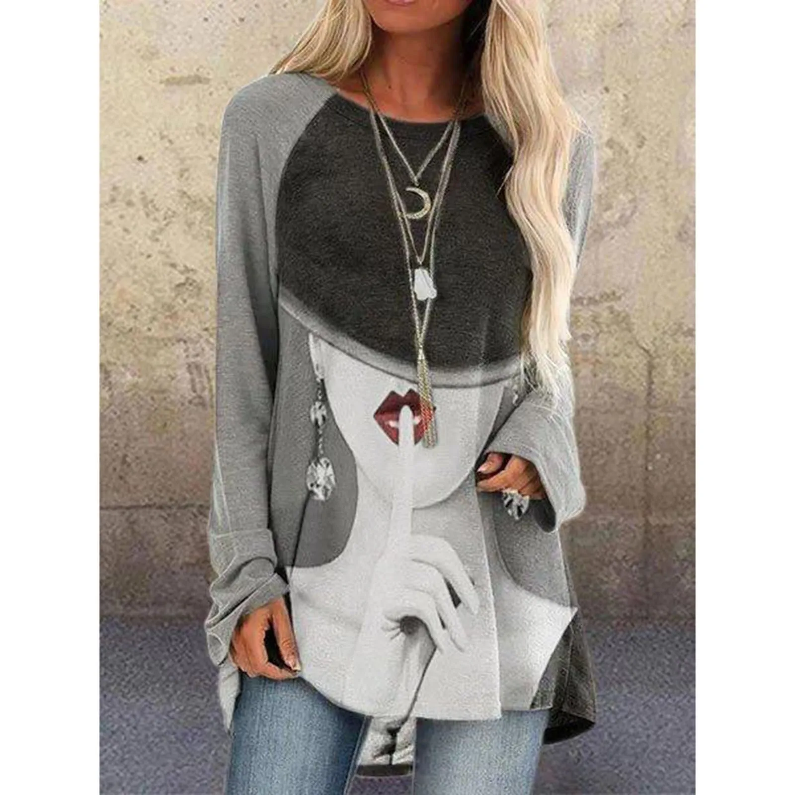 

Women's O-Neck Printing Loose Casual Fashion Long Sleeve T-shirt Blouse Tops Shirt Clothing Loose Fashion Plus Size Pullover St