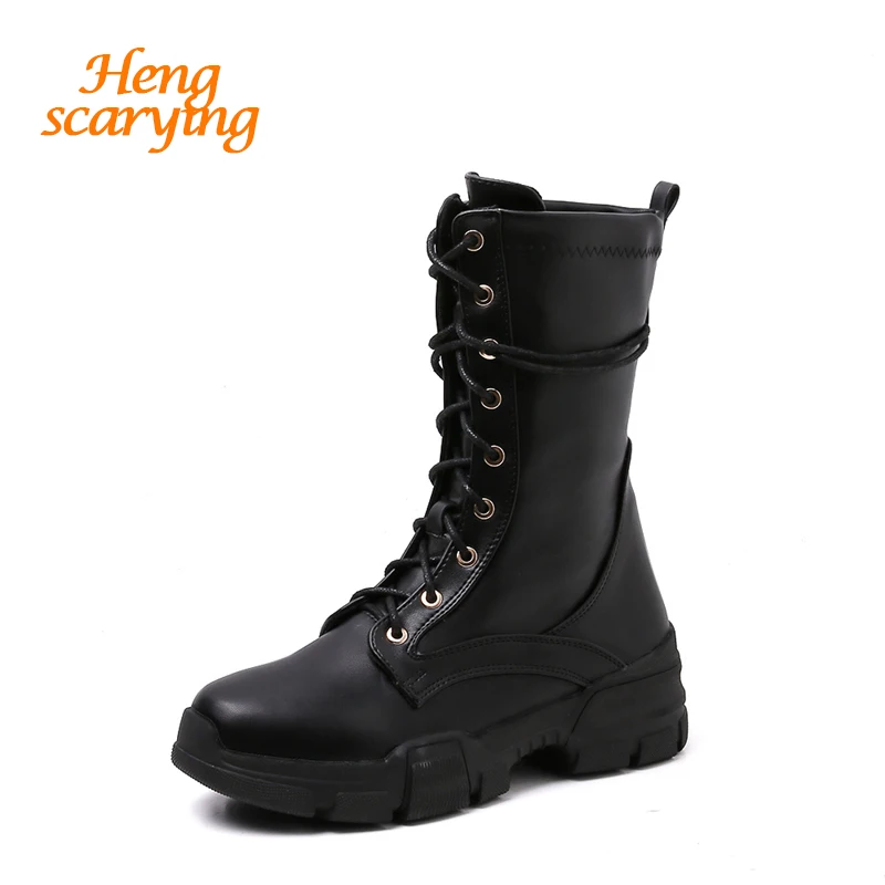 2019 зимние повседневные женские теплые ботинки на меху со шнуровкой ковбойские до