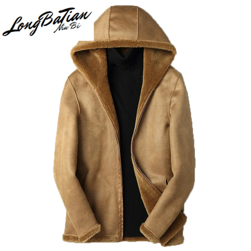 Короткая мужская кожаная куртка из натурального меха осенне зимнее шерстяное