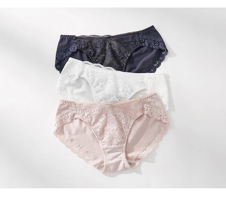 3pcs/lot Seamless low waist japanese hipster panties for women sexy lace underwear cotton briefs XXL plus size interior knickers
