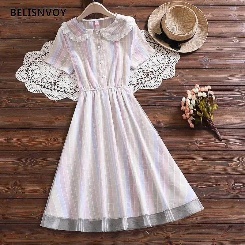 Новинка 2021 летние женские платья в стиле преппи кружевное милое платье с круглым