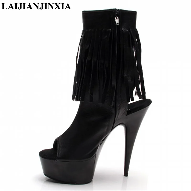 Женские ботильоны на платформе черные ботинки высоком каблуке 15 см сезон