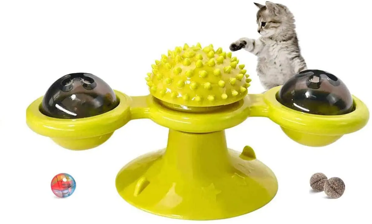 

cat toy windmill portable shaving brush combing off massage suction cup catnip cat educational training toy