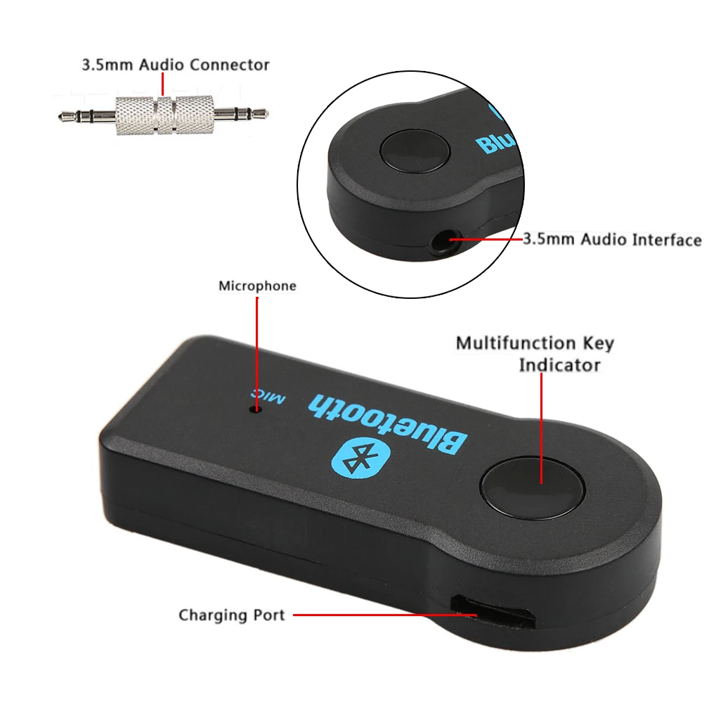 Аудиоприемник 3 5 мм AUX Bluetooth беспроводной музыкальный адаптер громкой связи для