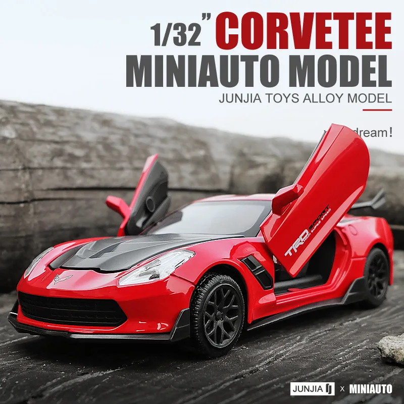 1:32 Corvette Supercar из металлического сплава для моделирования автомобиля, подвесной светильник, звуковые транспортные средства, детские игрушки для детей, подарки на горячее колесо