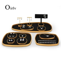 oirlv newly black jewelry display props set metal display stand microfiber watch stand earring ring bracelet organizer trays