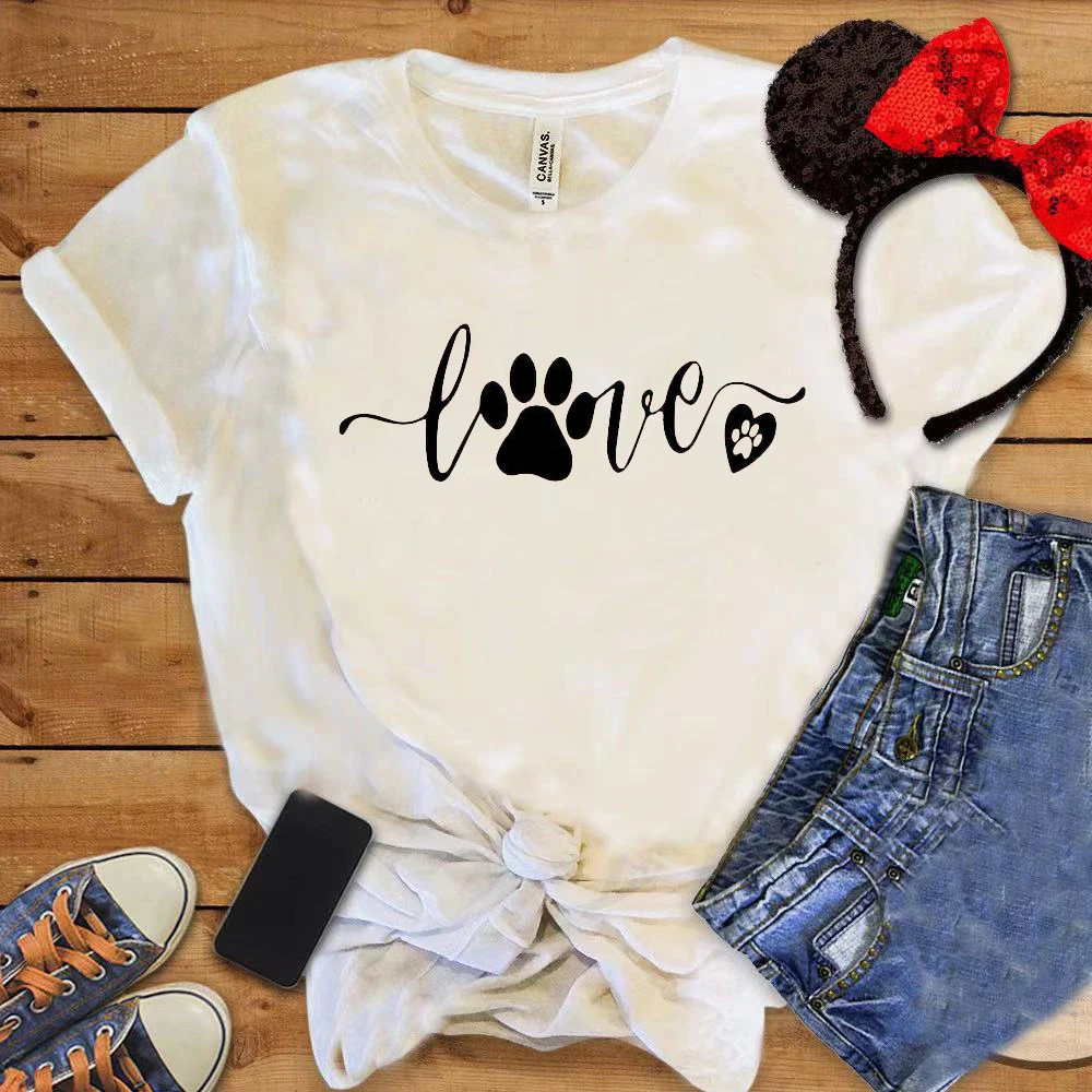 

Женская футболка с коротким рукавом и принтом Love PAW