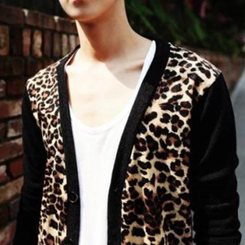 Мужская леопардовая футболка с длинным рукавом кардиган рубашка большого