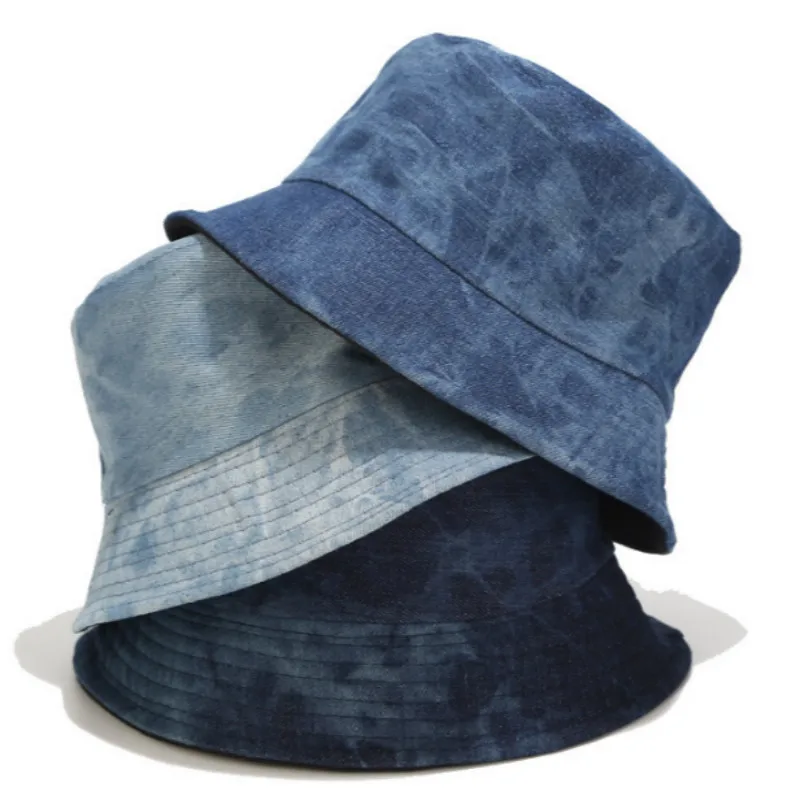 Джинсовая двухсторонняя Панама с галстуком краской Повседневная летняя пляжная