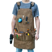 hardware parts tool pinafore garden multipurpose pockets apron oil wax canvas apron electrician repair workshop working clothes