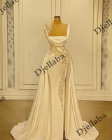 elegant square collar bride dress beading pearls appliques wedding dresses side split detachable train mermaid wedding gown