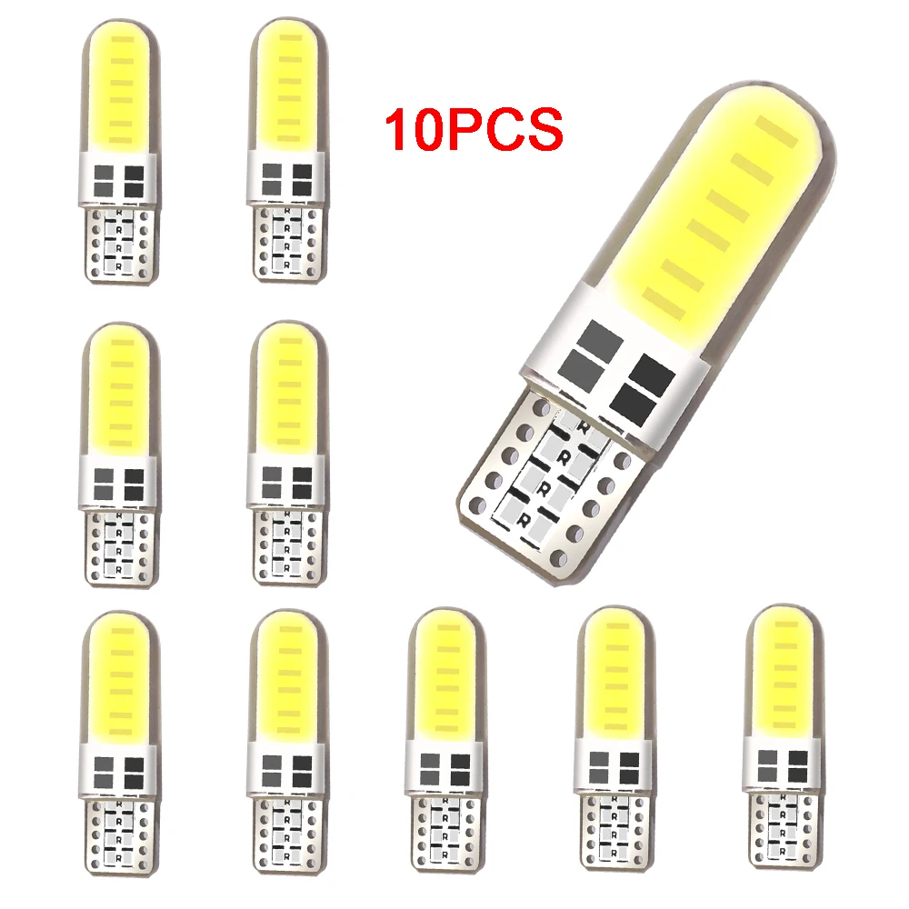 

10pcs 12SMD LED W5W T10 194 168 COB Led Parking Bulb Auto Wedge Clearance Lamp CANBUS Silica Bright White License Light Bulbs