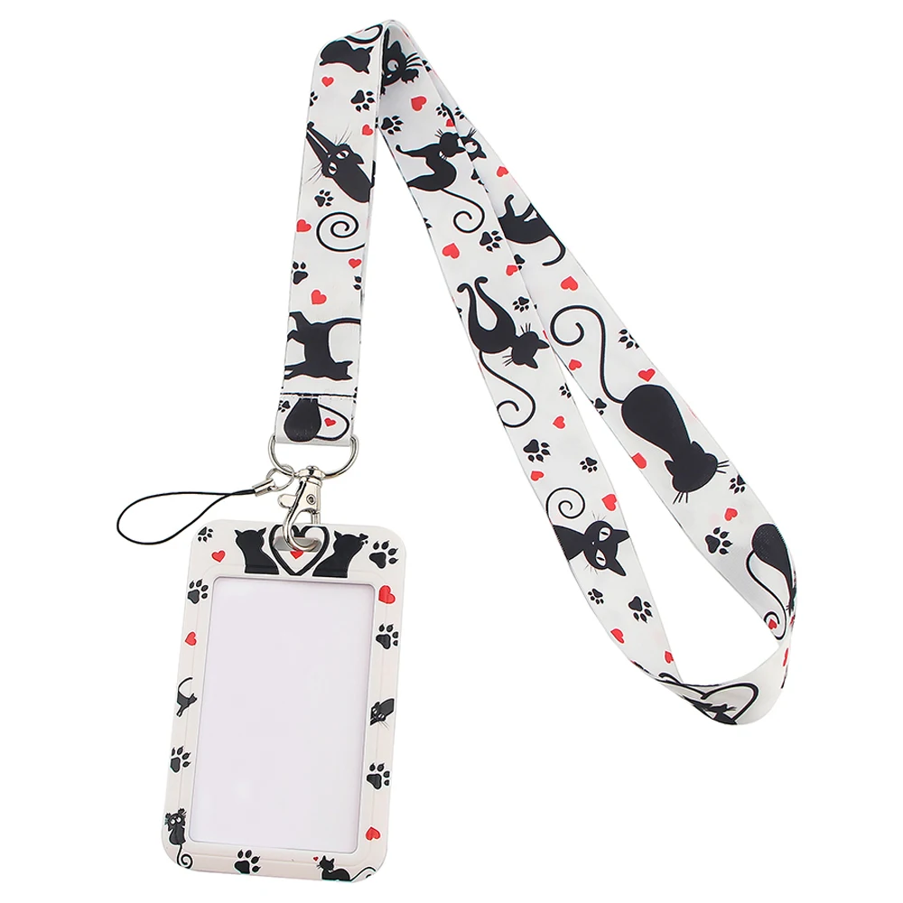 

YL198 New Black Cat Print Keychain Ribbon Lanyards for Keys ID Card Badge Holder Phone Straps Hanging Rope Lariat Students Gifts