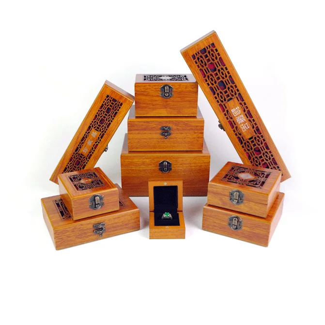 

Wood Ring Bangle Storage Case Jewelry Store Packaging Gift Box Pendant Necklace Jewelry Box Holder Organizer with Hollow Lid