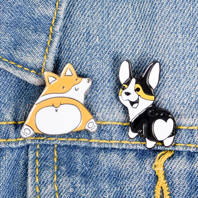 

Cute Puppy Butts ! Bulldog Corgi Heart Butt Pins brooches Corg lover enamel pins Lapel pins for corgi nerds