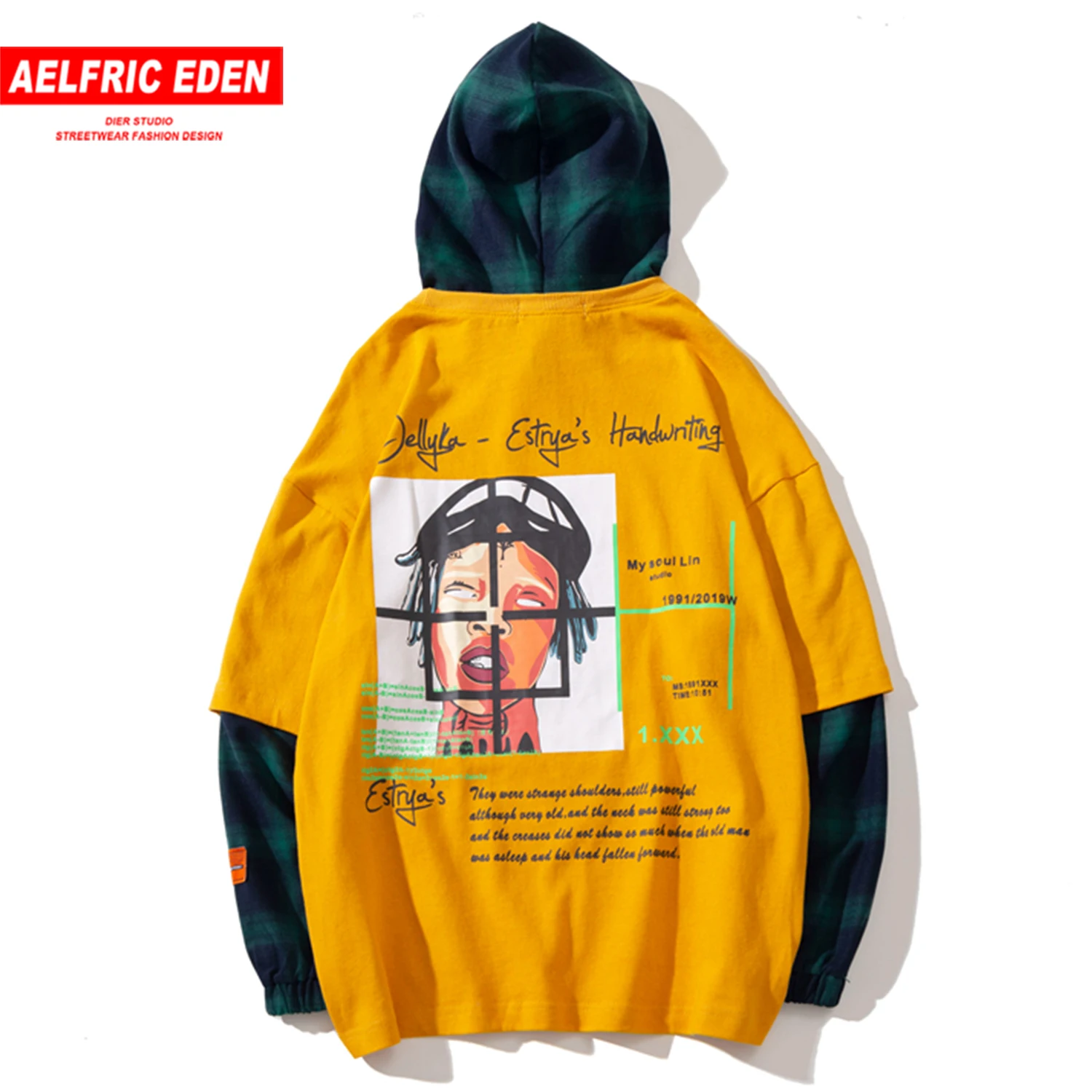 Aelfric Eden хип хоп плед письмо печатные толстовки с капюшоном мужские Harajuku