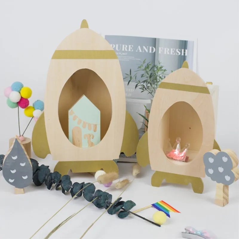 Скандинавская деревянная ракетная полка для детской комнаты декорации