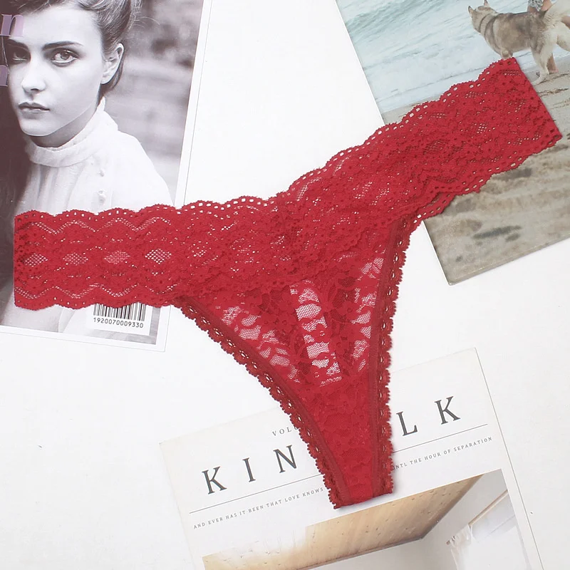 

2021 NEW Women Sexy Lace Panties Low-waist Underwear Thong Female G String Breathable Lingerie Embroidery Intimates plus size