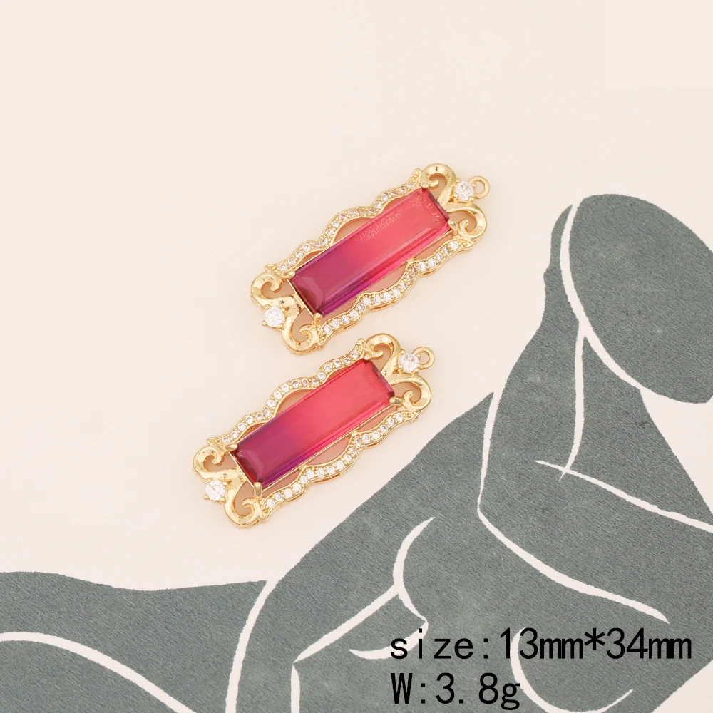 

HAOSAW 13*34MM 4Pcs/Lot Rectangle/Gradients Colors Stones/Pave Rhinestone/Crystal Charms/Glass Accessories/Earring Findings