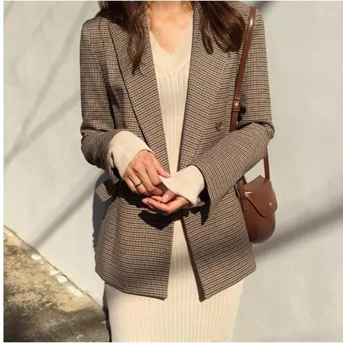 Блейзер женский винтажный двубортный с длинным рукавом|Женские пиджаки| |