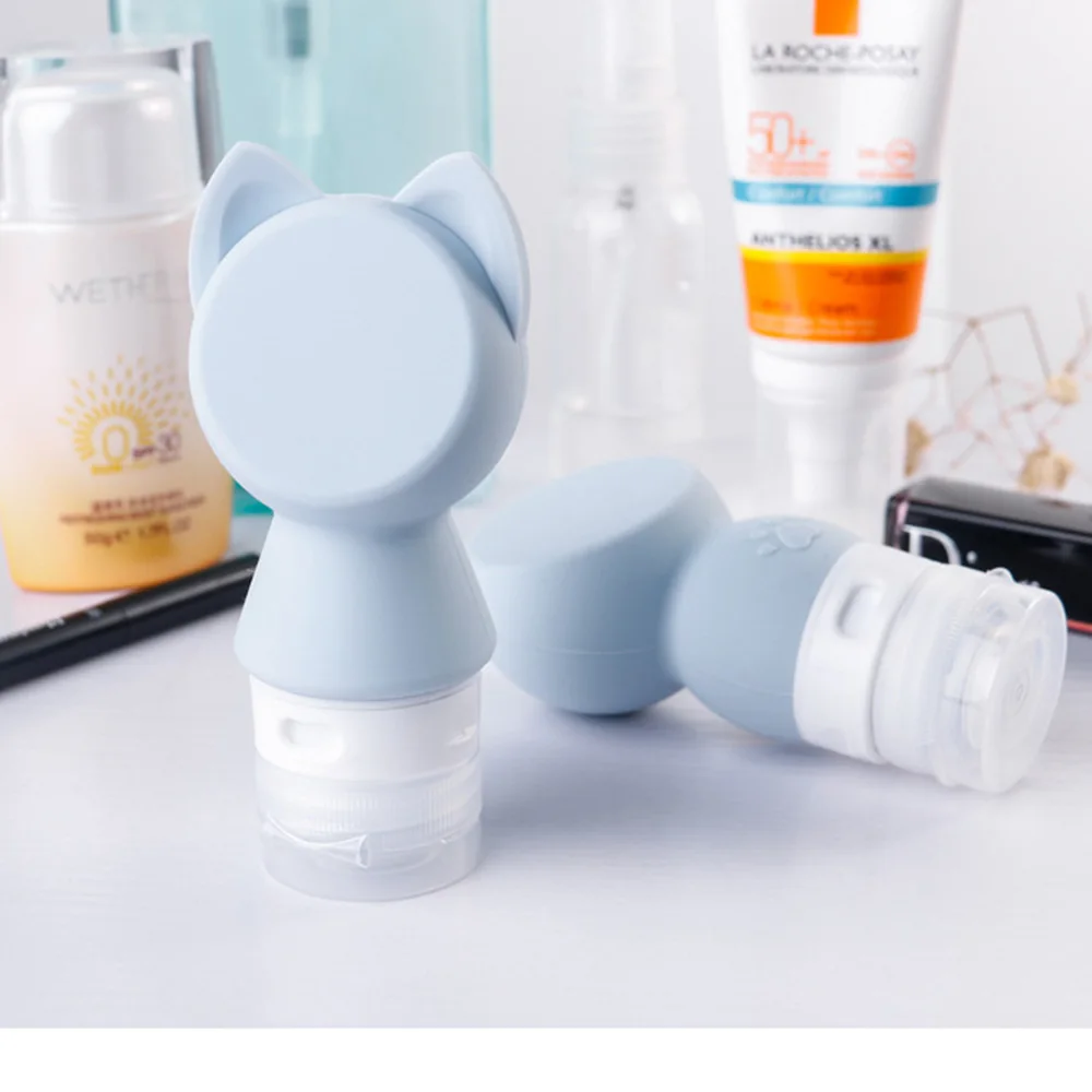 60ML Cat Ear blue Портативные круглые силиконовые бутылки для путешествий, контейнер для косметики, шампуня, яркие цвета, портативная силиконовая эмульсия для путешествий - Цвет: 60ML Cat Ear blue