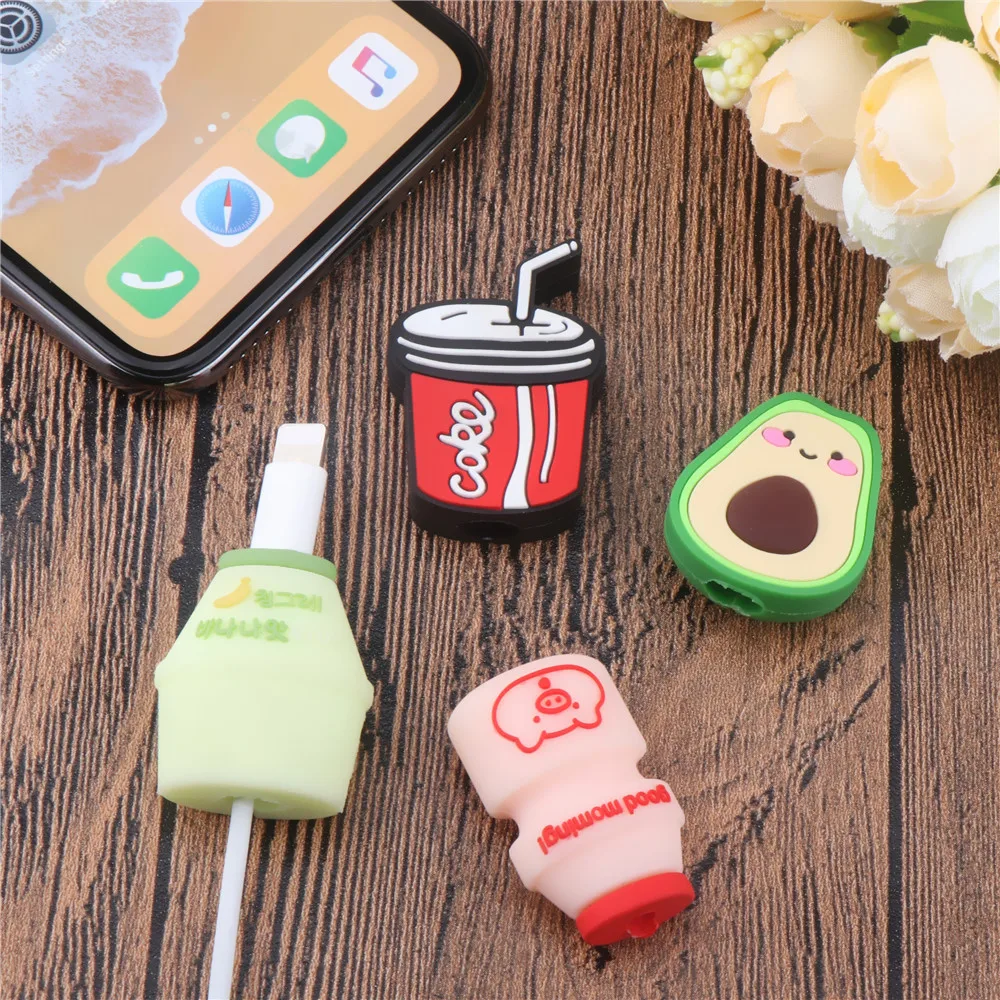 

Cute drink pattern cable protector soft silicone cartoon charger organizer winder data line cord protect holder for iPhone11xs