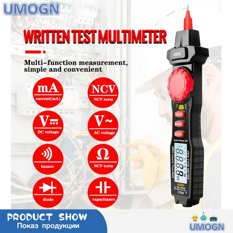 

ANENG A3004 Multimeter Pen Type Meter 4000 Counts Non Contact AC/DC Voltage Resistance Capacitance Diode Continuity Tester Tool