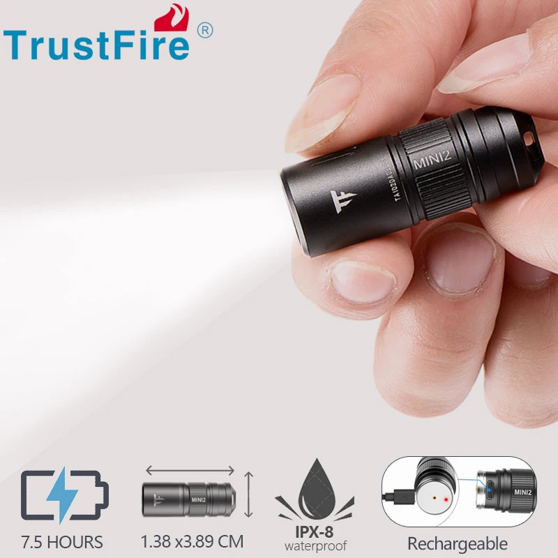 

Trustfire Mini2 Rechargeable Mini LED Flashlight USB Keychain 250Lumens Pocket Light IPX8 EDC Portable Flashlights Lamp