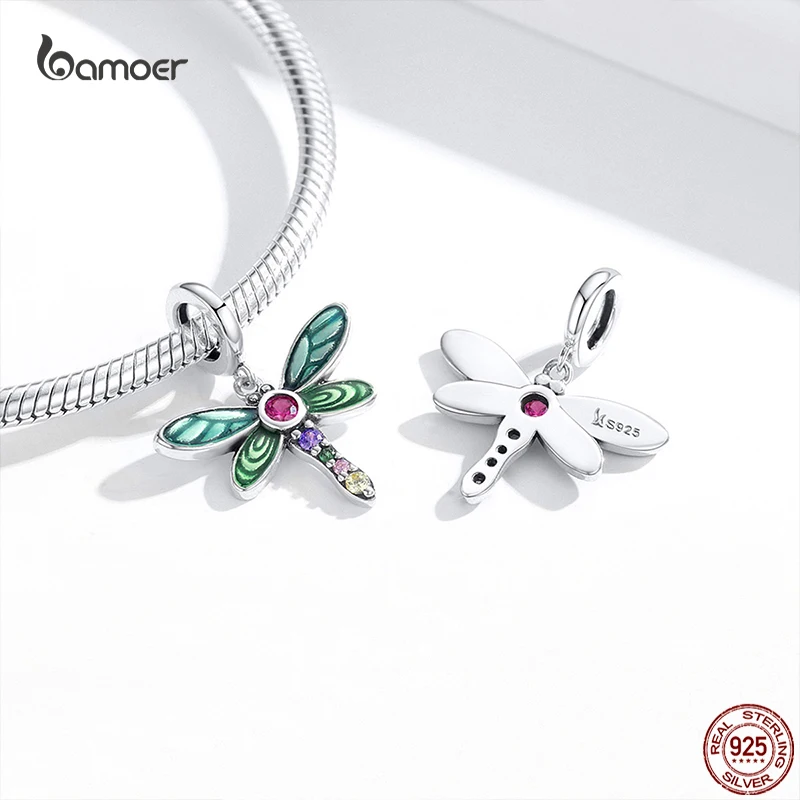 Bamoer серебро стрекоза амулеты бусины подлинное 925 пробы кулон оригинал сделай сам