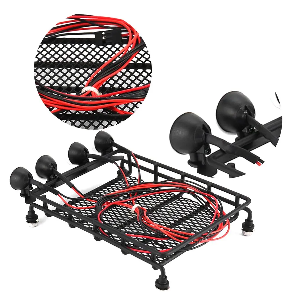 Roof Rack Luggage Carrier With 4 Round LED Lights Lamp Universal Car Truck Basket TAMIYA CC01 AXIAL SCX10 RC4WD | Игрушки и хобби