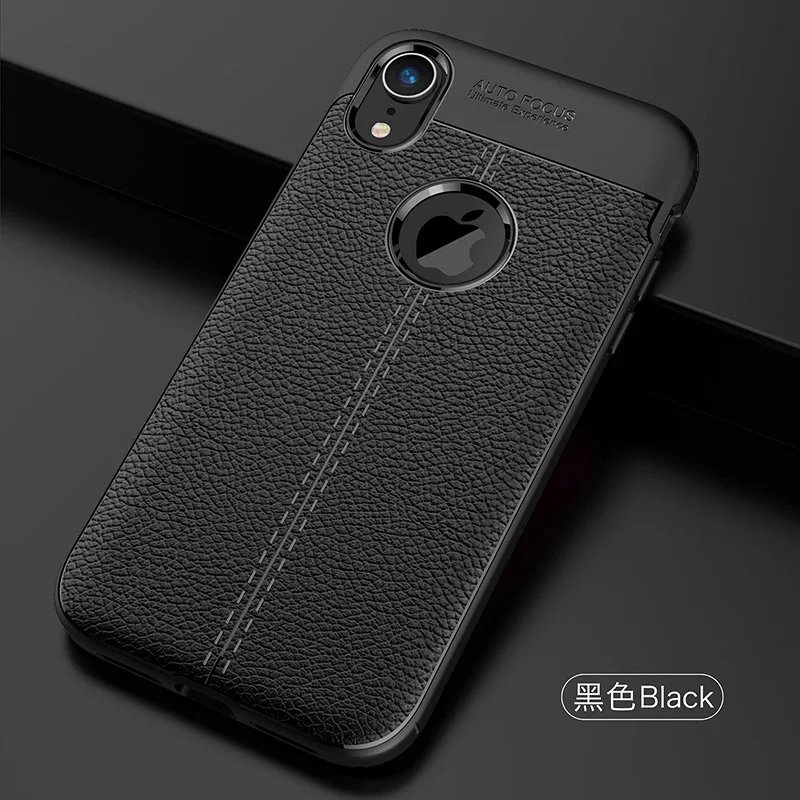 Авто фокус чехол для iPhone 6 7 8 Plus X XR чехол бизнес кожа силиконовый мягкий ТПУ чехлы для iPhone XS MAX Комфортные чехлы - Цвет: Черный