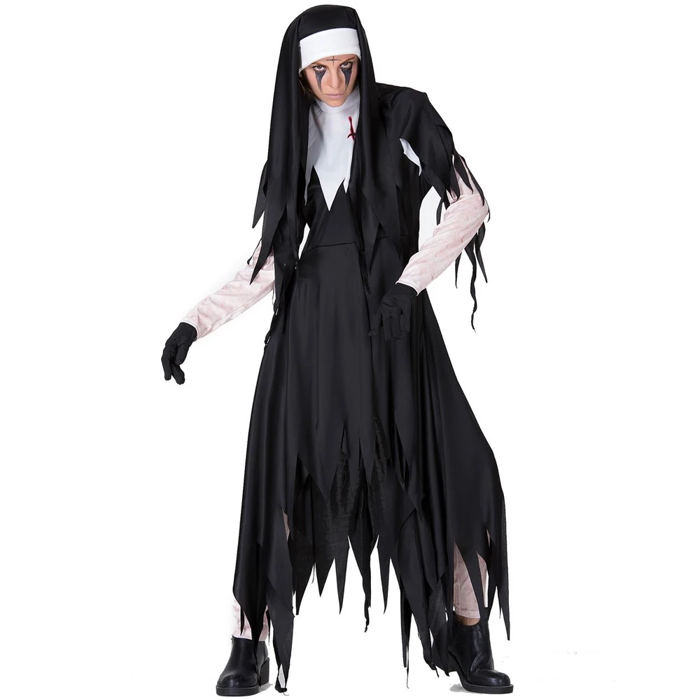 

Halloween Party Costume Black Women Sexy Nun Costume Arabic Religion Monk Ghost Uniform Irregular Dress