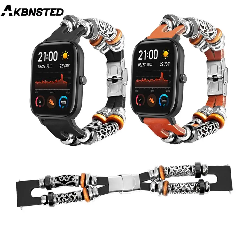 

AKBNSTED ремешок для часов Xiaomi Huami Amazfit GTS, ремешок из натуральной кожи в стиле ретро для Amazfit GTS, Сменные аксессуары для наручных часов DIY
