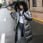 Пуховик женский зимний большого размера, толстый теплый повседневный пуховик с меховым капюшоном, белое пальто на утином пуху, зимняя парка, HK514