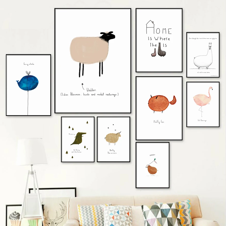 С мультипликационным принтом Овечка лиса Единорог Картина на холсте из