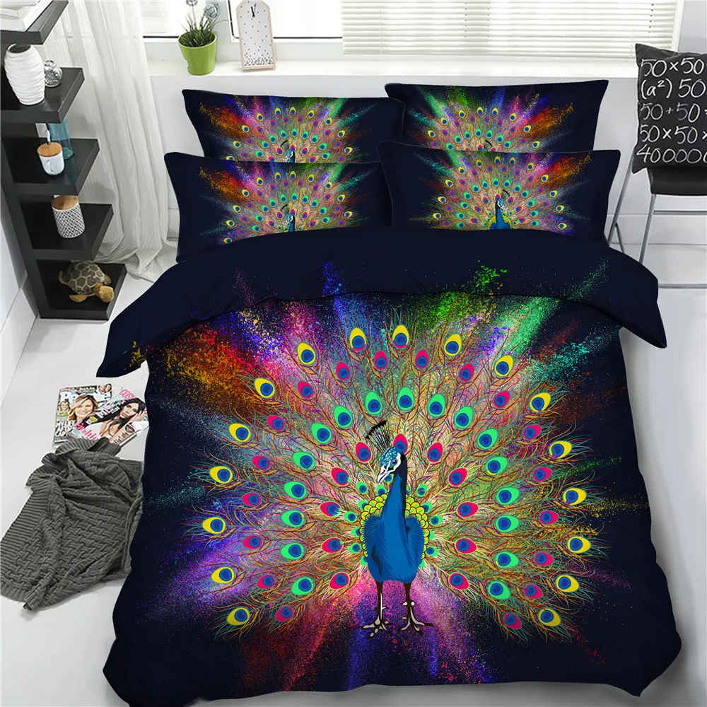 Семейное детское постельное белье односпальное 4 шт. с мультяшным павлином