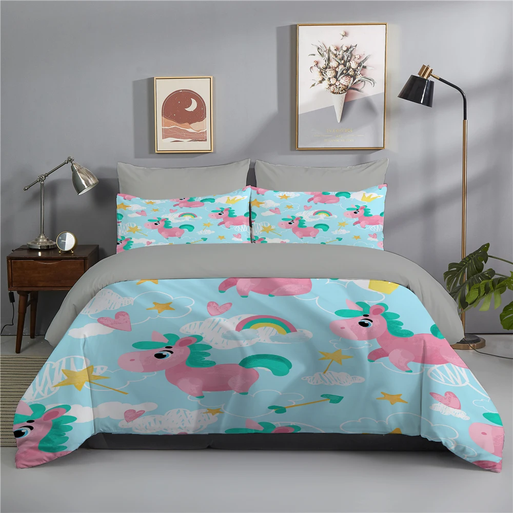 

ZEIMON Cartoon Unicorn Pattern 3D Bedding Set Twin Queen King Size Baby Rain bow Comforter/Duvet Cover Pillowcase Home Textiles