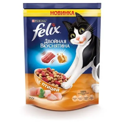 Сухой корм для домашних кошек Purina Felix «Двойная вкуснятина», птица