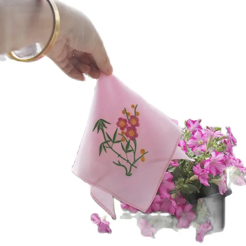 Красивый носовой платок с вышивкой квадратный Карманный цветочным рисунком