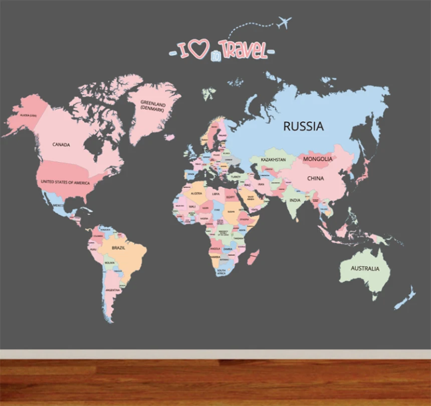 Colored letters world map DIY Vinyl Wall Stickers Kids room love Home Decor office Art Decals 3D Wallpaper Stickers on the wall