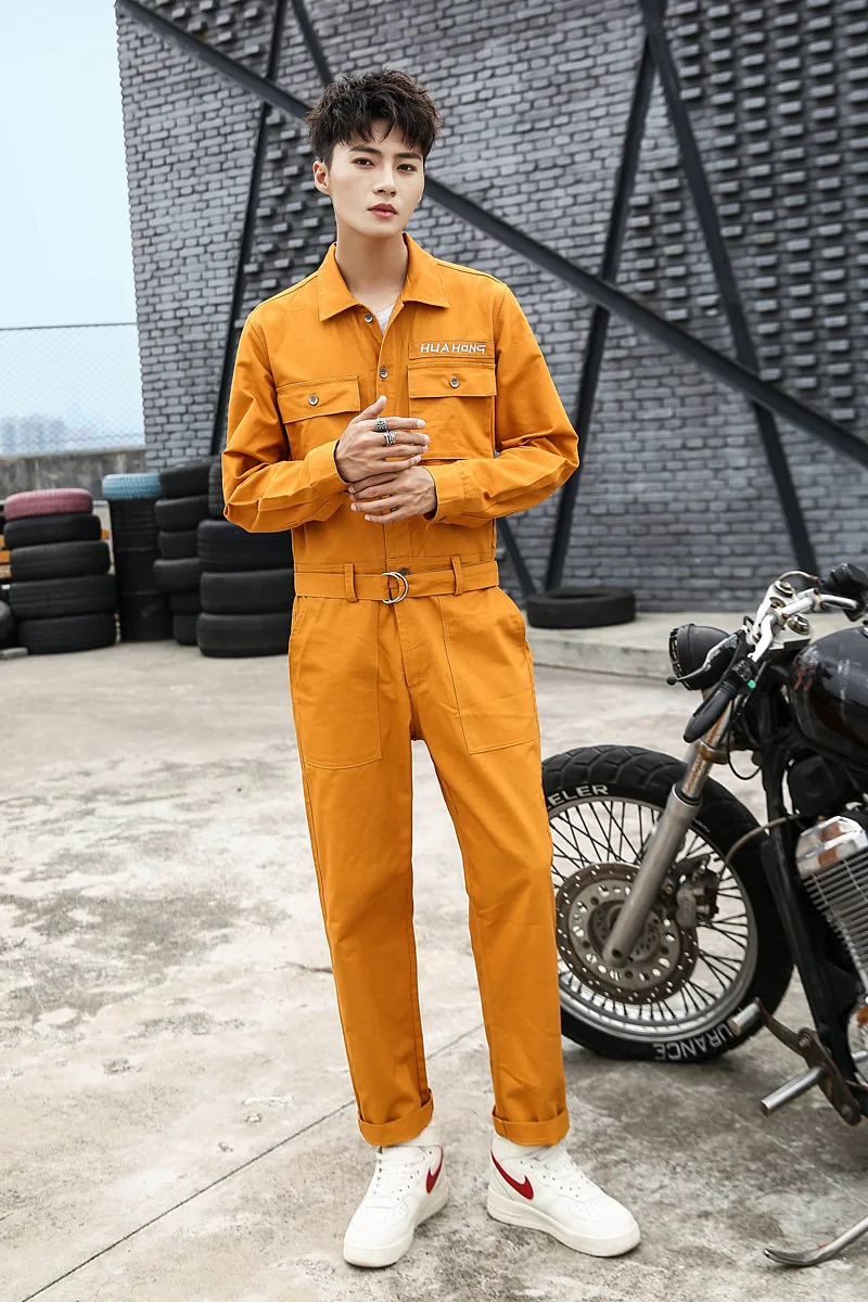 Men Cargo Pants Safari Style Boys Jumpsuits Male one-piece Bodysuit 95% Cotton M L XL XXL BLACK ORANGE KHAKI | Мужская одежда