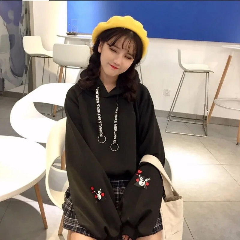 

Harajuku Fashion Autumn Winter Women Hoodies Cute Bear Print Girl Hoodied Loose Plus Velvet Sweatshirt Long Sleeve Pullover Tops
